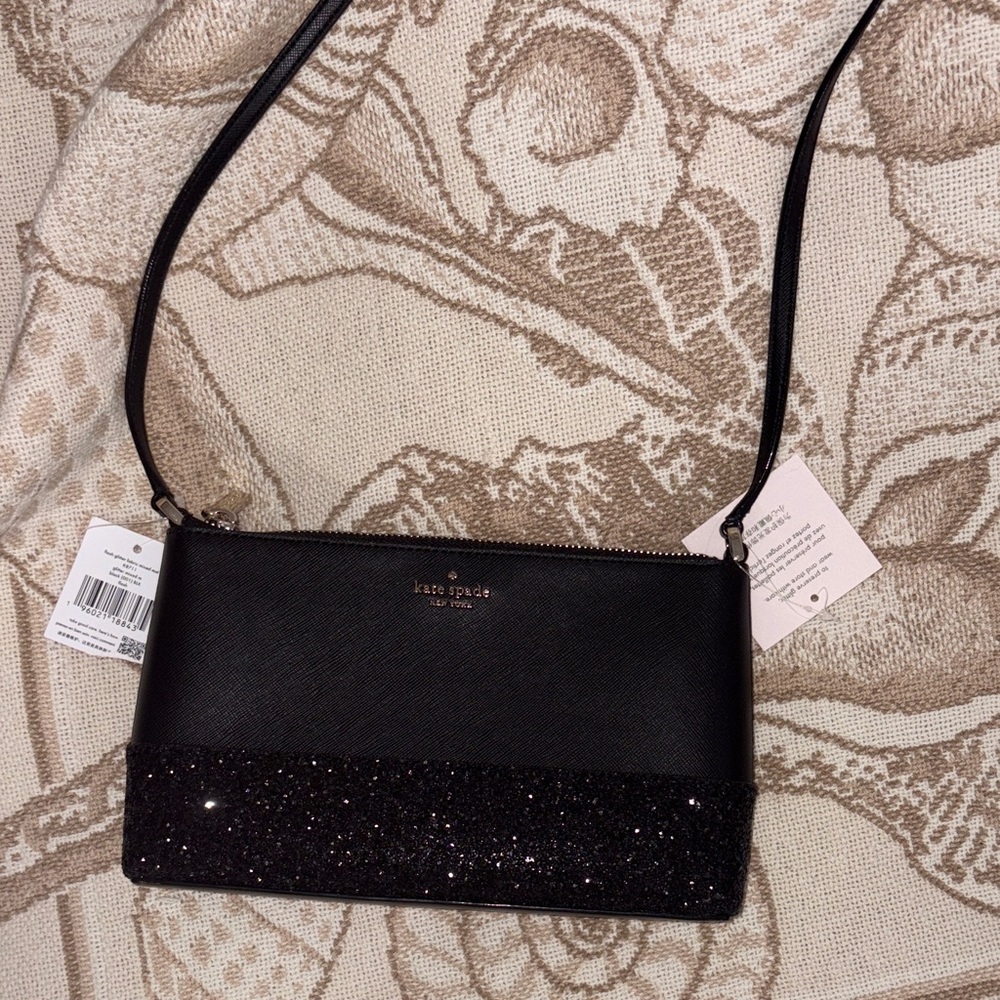 kate spade Black Saffiano Leather Crossbody with Glitter Trim
